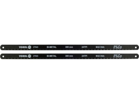 Полотно ріжуче по металу BI-мет M42 + D6A + Co8%, 300х12, 6х0, 65 мм, 24 зуба / 1 ", паків. 2 шт [10] Vorel 27543