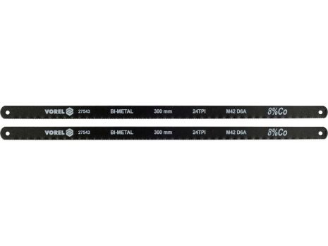 Полотно режущее по металлу BI-мет M42+D6A+Co8%, 300х12,6х0,65 мм, 24 зуба/1", паков. 2 шт [10] Vorel 27543