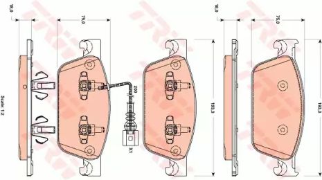 Комплект тормозных колодок, дисковый тормоз VW TRANSPORTER, TRW (GDB1887)