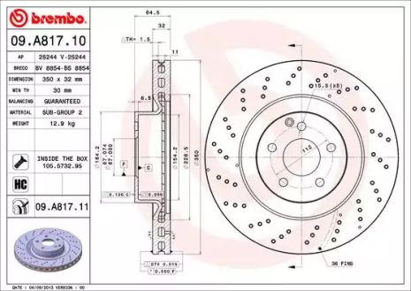 Диск тормозной MERCEDES-BENZ S-CLASS, BREMBO (09A81711)