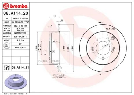 Диск тормозной HYUNDAI (BEIJING), KIA MAGENTIS, BREMBO (08A11420)