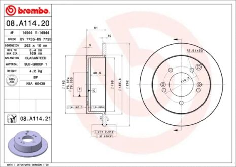 Диск тормозной HYUNDAI (BEIJING), KIA MAGENTIS, BREMBO (08A11420)