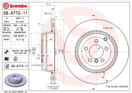 Диск тормозной LAND ROVER, BREMBO (09A77211)