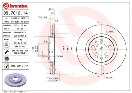 Диск тормозной AUDI A3, SEAT LEON, BREMBO (09701211)