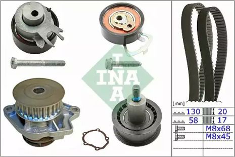 Помпа + комплект ременя ГРМ SEAT IBIZA, VW GOLF, INA (530053830)