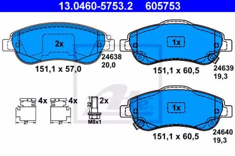 Комплект тормозных колодок, дисковый тормоз HONDA CR-V, ATE (13046057532)