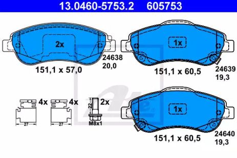 Комплект гальмівних колодок, дискове гальмо HONDA CR-V, ATE (13046057532)