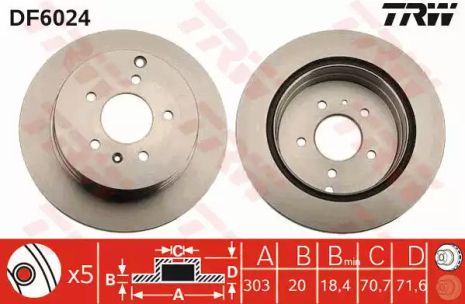 Диск гальмівний PONTIAC TORRENT, CHEVROLET CAPTIVA, TRW (DF6024)