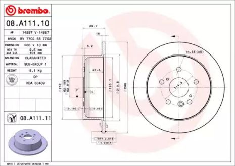 Диск тормозной TOYOTA HARRIER, LEXUS RX, BREMBO (08A11111)