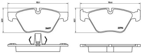 Комплект гальмівних колодок, дискове гальмо BMW 5, BREMBO (P06060)