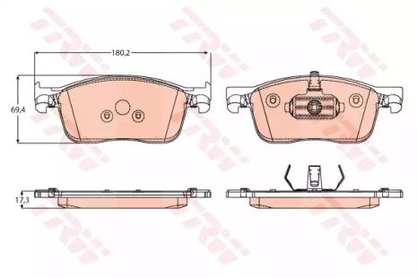 Комплект гальмівних колодок, дискове гальмо PEUGEOT EXPERT, CITROËN JUMPY, TRW (GDB2169)