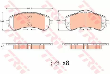 Комплект гальмівних колодок, дискове гальмо PEUGEOT 308, TRW (GDB2044)