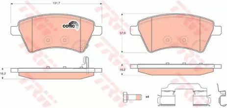 Комплект тормозных колодок, дисковый тормоз SUZUKI SX4, FIAT SEDICI, TRW (GDB1673)