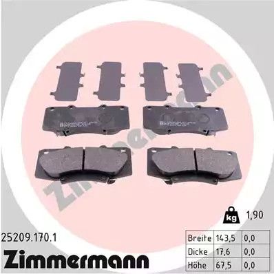 Комплект гальмівних колодок, дискове гальмо TOYOTA HILUX, ZIMMERMANN (252091701)