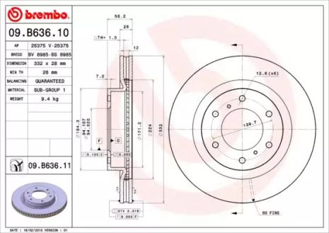 Диск гальмівний MITSUBISHI PAJERO, BREMBO (09B63611)