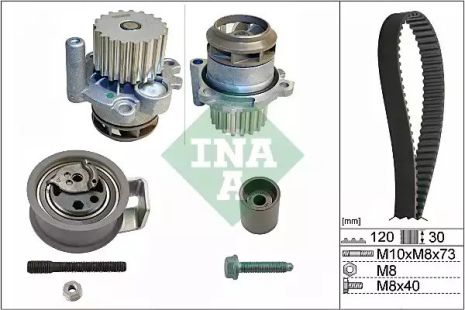 Помпа + комплект ременя ГРМ SKODA FABIA, AUDI A2, INA (530009130)