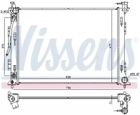 Радиатор охлаждения двигателя HYUNDAI SONATA (2015) 2.0 CVVT, NISSENS (675049)