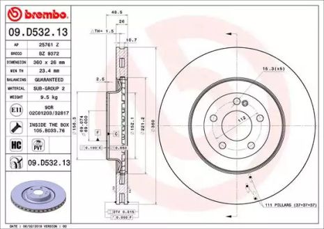 Диск гальмівний MERCEDES-BENZ CLS, BREMBO (09D53213)