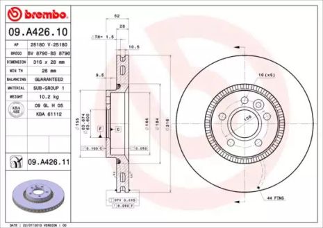 Диск гальмівний LAND ROVER, FORD S-MAX, BREMBO (09A42611)