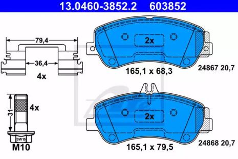 Комплект гальмівних колодок, дискове гальмо MERCEDES-BENZ GLK-CLASS, ATE (13046038522)