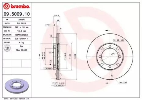 Диск гальмівний PROTON AEROBACK, MITSUBISHI LANCER, BREMBO (09500910)