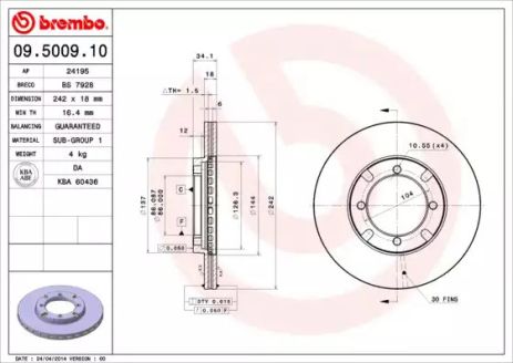 Диск тормозной PROTON AEROBACK, MITSUBISHI LANCER, BREMBO (09500910)