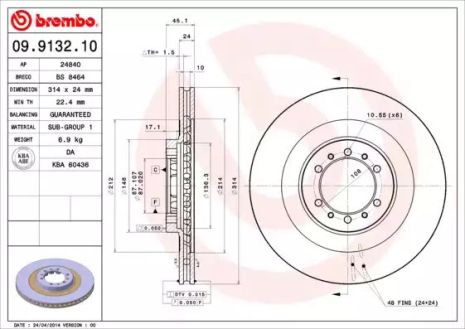 Диск гальмівний MITSUBISHI PAJERO, BREMBO (09913210)