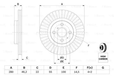 Диск тормозной TOYOTA YARIS, BOSCH (0986479E37)