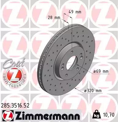 Диск гальмівний KIA SORENTO, HYUNDAI GRAND, ZIMMERMANN (285351652)