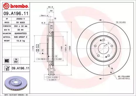 Диск тормозной MITSUBISHI LANCER, BREMBO (09A19611)