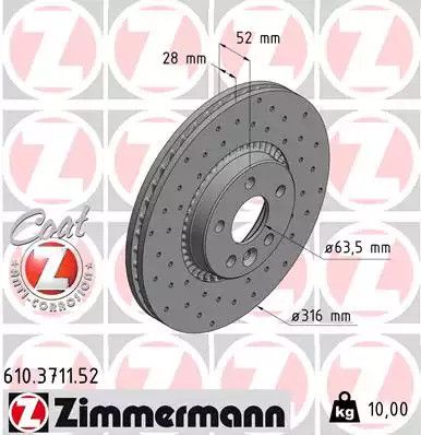 Диск тормозной LAND ROVER, FORD S-MAX, ZIMMERMANN (610371152)