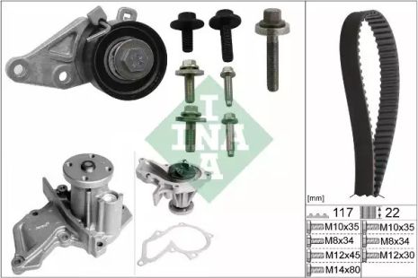 Помпа + комплект ременя ГРМ VOLVO V50, MAZDA 2, INA (530014030)