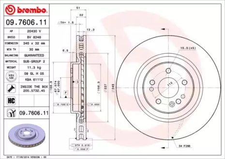 Диск тормозной MERCEDES-BENZ M-CLASS, BREMBO (09760611)