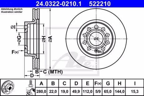 Диск тормозной SKODA YETI, SEAT ALTEA, ATE (24032202101)