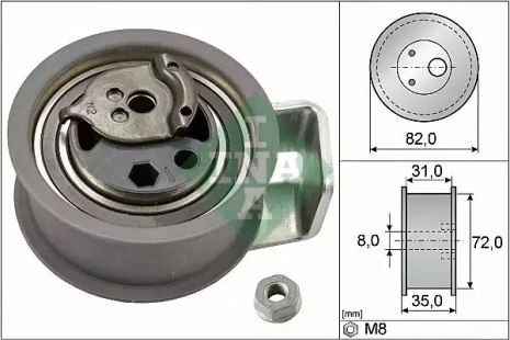 Натяжний ролик ременя ГРМ SKODA SUPERB, SEAT LEON, INA (531043620)