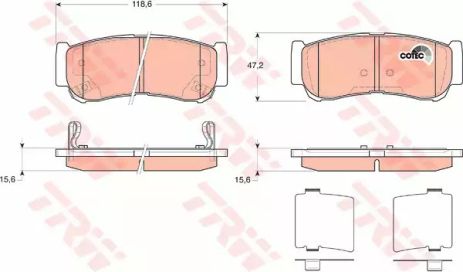 Комплект гальмівних колодок, дискове гальмо HYUNDAI SANTA, TRW (GDB3419)