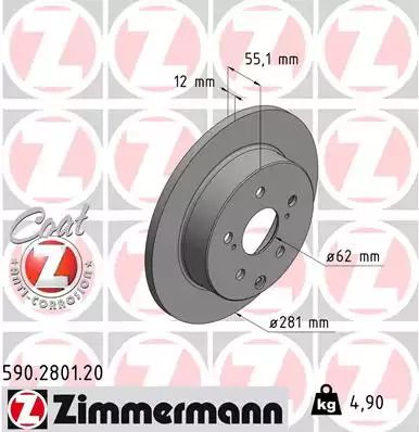 Диск тормозной TOYOTA RAV, ZIMMERMANN (590280120)