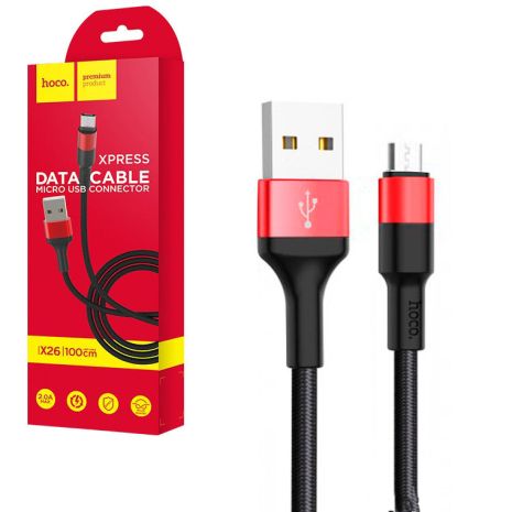 Кабель Hoco X26 USB to MicroUSB 1m чорно-червоний