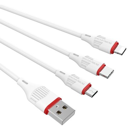 USB Borofone BX17 3-in-1 IP+Micro+Type-C Білий