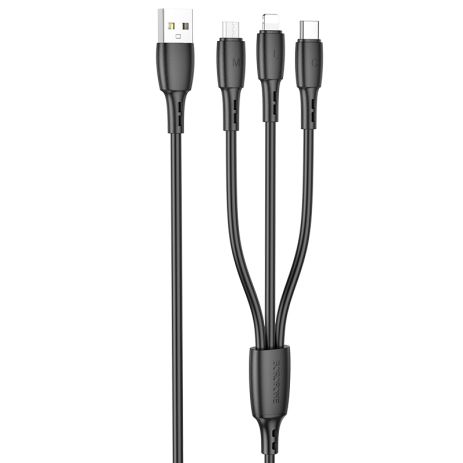 USB Borofone BX71 3-in-1 IP+Type-C+Micro Черный