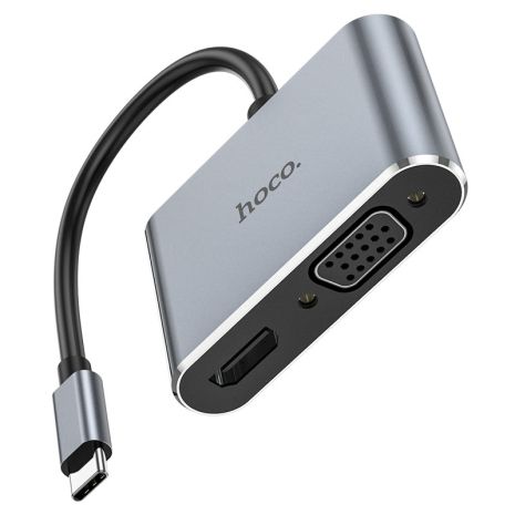 Мультиадаптер хаб Hoco HB30 4в1 Type-C to USB 3.0 (F)/ VGA (F)/ Type-C (F) PD 100W 0.15m