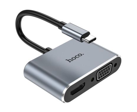 Мультиадаптер хаб Hoco HB29 2в1 Type-C to HDMI (F)/ VGA (F) 0.15m