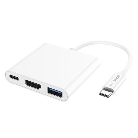 Мультіадаптер хаб Borofone DH4 3в1 Type-C to USB 3.0 (F)/HDMI (F)/ Type-C (F) PD 60W 0.11m