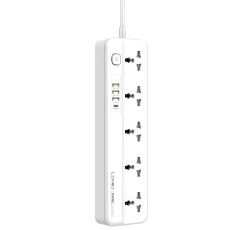 Подовжувач мережі LDNIO SC5415 | PD20W/QC18W, 3USB/1Type-C, 5Sockets| white