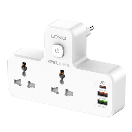 Мережевий Перехідник з Нічником LDNIO SC2311 2 port/1PD/1 QC 3.0/1 USB/ 2 PSocket/ Led lamp Білий