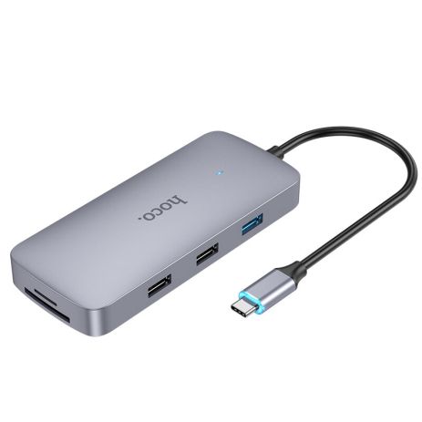 Адаптер-мультихаб HOCO HB32 Type-C converter Grey (Type-C to USB3.0+USB2.0*2+Type-C+RJ45+HDMI 4K+PD 100W+SD+TF)