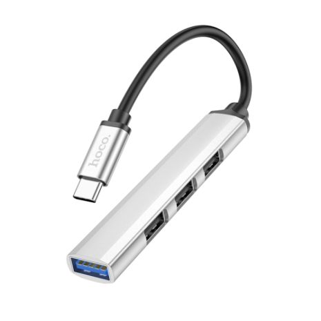 Адаптер Hoco HB26 (Type-C to USB3.0+USB2.0*3) 4 in 1 металевий сірий