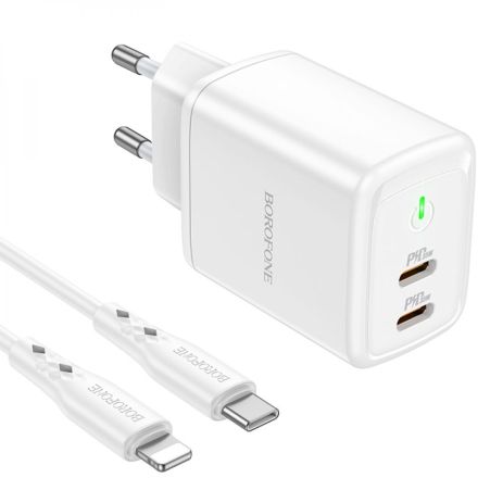 Зарядний пристрій Borofone BN9 Reacher PD/QC (2 USB-C) 35W Type-C to Type-C Білий