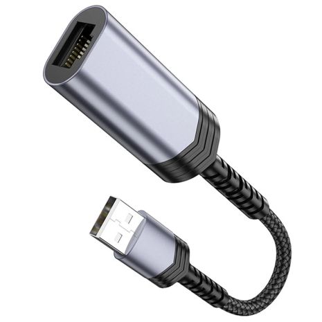 Адаптер перехідник Hoco UA26 100 Mbps USB to RJ45 metal gray