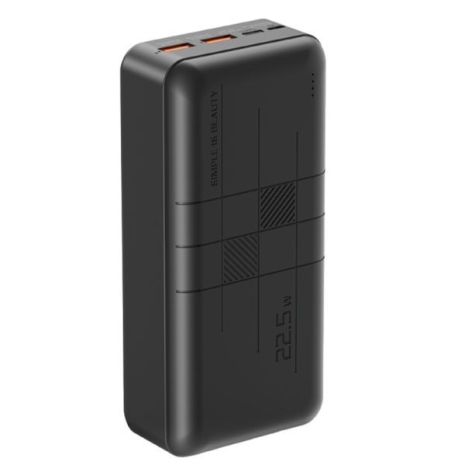 Повербанк XO PR189 (30000mAh 2USB 22.5W QC3.0, Type-C PD 20W/In: micro-USB, Type-C 18W) з LED індикатором, Black